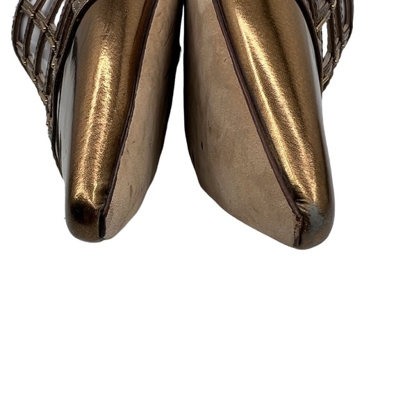 Sigerson Morrison Gold Eddi Caged Mirror Pointed Toe Sandals Size 37 Women’s - Picture 10 of 10